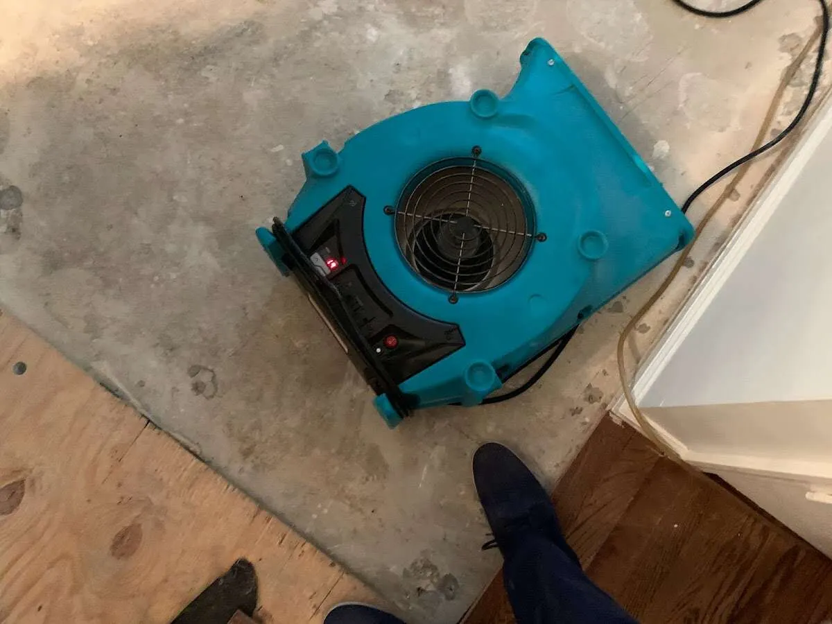Air mover drying subfloor during Leak Detection & Repair in Tamarac